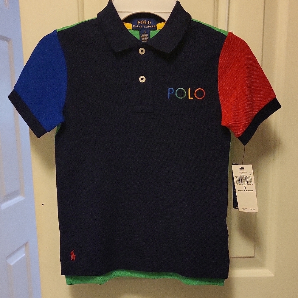 Polo by Ralph Lauren Blue and Red Colorblock Polo Shirt